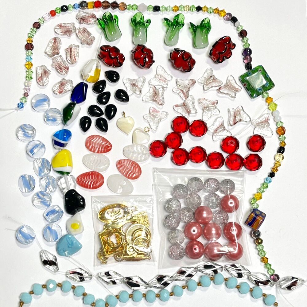 VTG - Now Lot Colorful Beads Glass Lampwork Art Eclectic Variety Jewelry Making